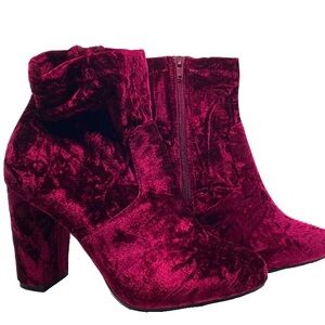 Lane Bryant Cabernet Heather Maroon Crushed Velvet Heeled Ankle Booties